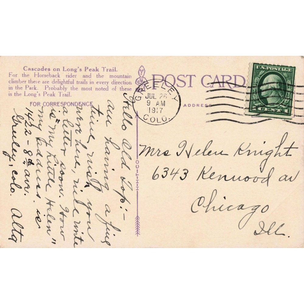 Vintage 1917 Rocky Mountain National Park Estes Park Colorado Postcard Cascades - Picture 2 of 2